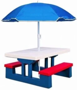 Merkloos Kinder Picknicktafel Met Parasol - Blauw -Camping Korting 1030x1200