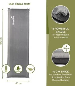 Skandika Easy Single Zelfopblaasbaar Slaapmat – Slaapmat – Slaapmat Zelfopblazend – Logeerbed – Polyester, PVC - Premium Zelfopblazend Luchtbed, Antislip-materiaal, Ideaal Voor Camping – Outdoor, Camping – Kamperen – 196 X 60 X 10 Cm – 3.2kg - Grijs -Camping Korting 1049x1200 2