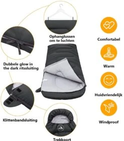 HikeMeister Mummy Slaapzak 1600 Gram - Kamperen - Zwart - Ca. 220 X 80 Cm - Met Binnenzak - Comfortzone: 0-15 Graden - Draagtas -Camping Korting 1051x1200 1