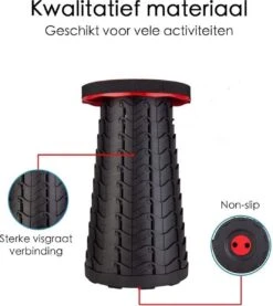 Kampeerkruk - Uitschuifbare Kruk - Rood/Zwart- Tot 120 Kg - Travel Stool - Opvouwbare Campingkruk - Inklapbaar Krukje - Telescopische Kruk - Camping - Outdoor -Camping Korting 1069x1200