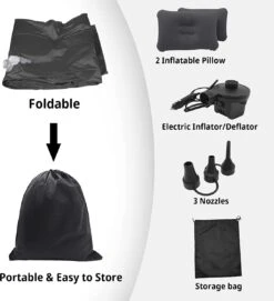 Opblaasbaar Matras Voor In De Auto, Opblaasbaar Bed, Opvouwbaar, Comfortabele Autostoel, Automatras Met Elektrische Luchtpomp En 3 Adapters, 2 Kussens En Draagtas, Voor Camping, Reizen (zwart) -Camping Korting 1093x1200 2