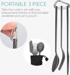 Navaris Campingbestek Van Titanium - Set Met Vork, Mes En Lepel - Bestekset Voor Onderweg En Op Reis - Inclusief Karabijnhaak En Bewaarzakje -Camping Korting 1113x1200 2