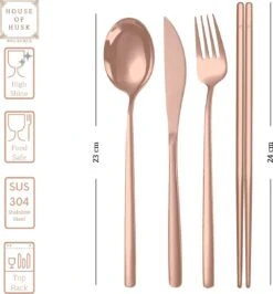 House Of Husk Reisbestek - Reis Bestekset - Chopsticks - Metalen Rietjes Met Borstel - Lepel - Vaatwasserbestendig - RVS - 7 Delig - Rose Goud -Camping Korting 1115x1200 2