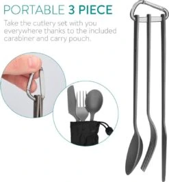 Navaris Campingbestek Van Titanium - Set Met Vork, Mes En Lepel - Bestekset Voor Onderweg En Op Reis - Inclusief Karabijnhaak En Bewaarzakje -Camping Korting 1115x1200 3