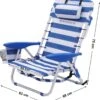 Naqsh Store Strandstoel Met Hoofdkussen, Aluminium, Draagbare Vouwstoel, Campingstoel, Opvouwbaar En Verstelbaar, Zoals Een Rugzak Draagbaar, Buitenstoel, Blauw En Wit Gestreept GCB62BU
