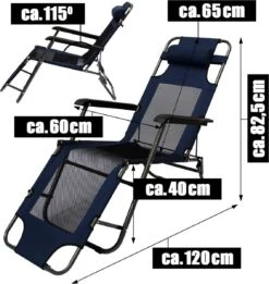 Ligstoel 155x60cm - Opvouwbaar Campingstoel Ligbed Strandstoel Tuinstoel Vouwligstoel Blauw -Camping Korting 1134x1200