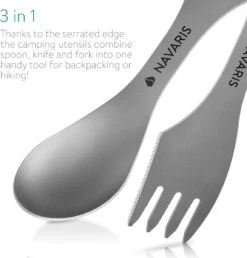 Navaris 2x Spork Titanium Campingbestek - Vork, Mes En Lepel In één - Bestek Voor Onderweg En Op Reis - Lichtgewicht - Inclusief Bewaarzakje -Camping Korting 1148x1200 5