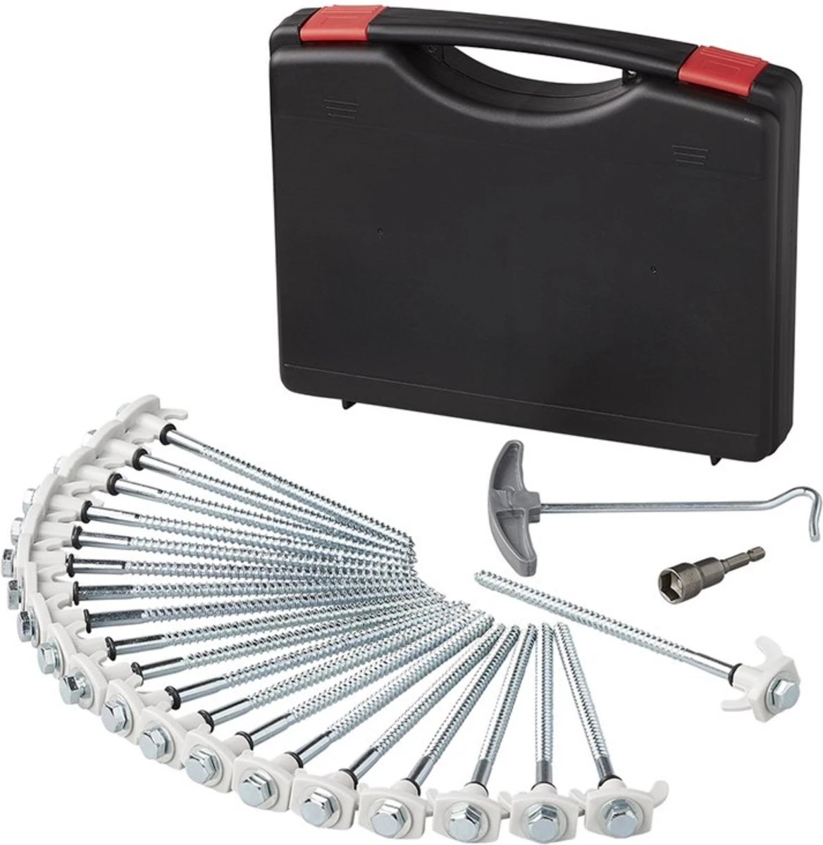 PROPLUS Pro Plus Tentharing Set - 20 Stuks - Ø 7 X 200 Mm - Schroefbaar - Adapter + Koffer 1 PROPLUS Pro Plus Tentharing Set - 20 Stuks - Ø 7 X 200 Mm - Schroefbaar - Adapter + Koffer