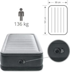 Intex Luchtbed - 1-Persoons - 99 X 191 X 46 Cm - Grijs - Met Ingebouwde Pomp, Hoeslaken Wit En Reparatieset -Camping Korting 1177x1200 3