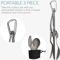 Navaris Campingbestek Van Titanium - Set Met Vork, Mes En Lepel - Inklapbaar - Bestekset Voor Onderweg - Inclusief Karabijnhaak En Bewaarzakje -Camping Korting 1184x1200 5
