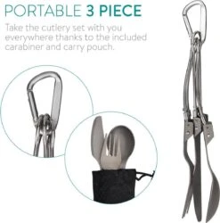Navaris Campingbestek Van Titanium - Set Met Vork, Mes En Lepel - Inklapbaar - Bestekset Voor Onderweg - Inclusief Karabijnhaak En Bewaarzakje -Camping Korting 1185x1200 2