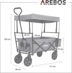 AREBOS Handwagen Vouwbare Dak Handwagen Vouwbare Trolley Uitrustingswagen Grijs -Camping Korting 1187x1200 2