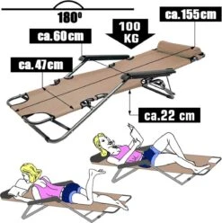 Ligstoel Opvouwbaar 155x60cm - Lichte Ligbed Relaxstoel Tuinstoel Campingstoel Strandstoel -Camping Korting 1196x1200