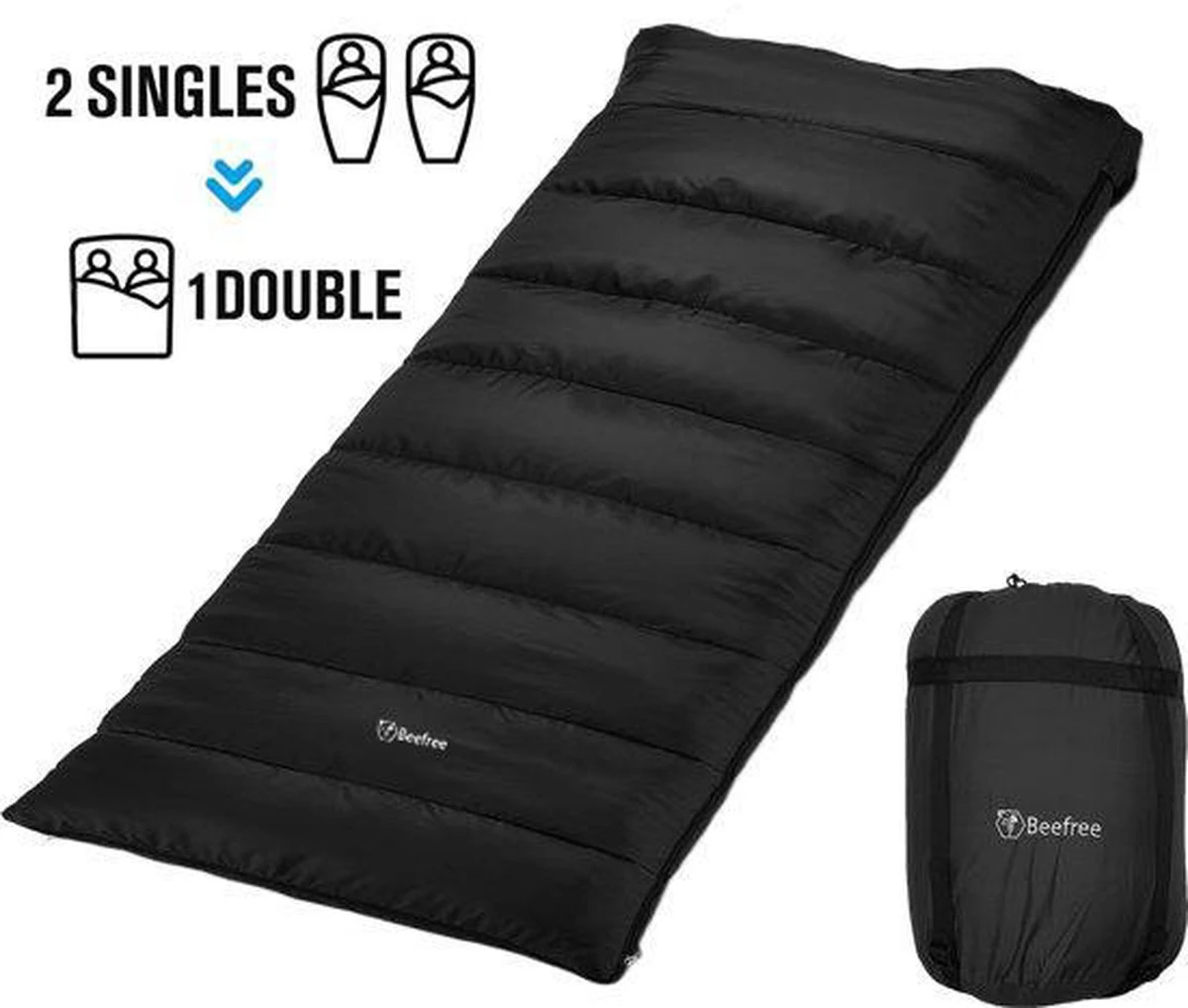 Beefree Slaapzak XL - Grote Katoenen 220 X 90cm - Aanritsbaar - Zwart 2 Beefree Slaapzak XL - Grote Katoenen 220 X 90cm - Aanritsbaar - Zwart - Afbeelding 2