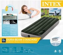 Intex Luchtbed - 1-Persoons - 76 X 191 X 25 Cm - Groen - Met Ingebouwde Voetpomp + Hoeslaken Wit + Reparatieset -Camping Korting 1200x1064