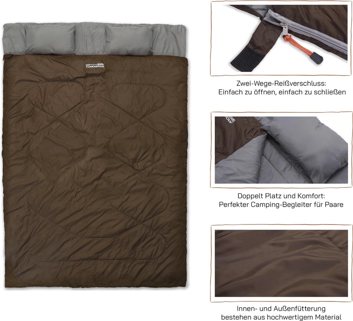 Where Tomorrow Double Slaapzak 220 X 150 Cm Diverse Kleuren - Bruin 3 Where Tomorrow Double Slaapzak 220 X 150 Cm Diverse Kleuren - Bruin - Afbeelding 3