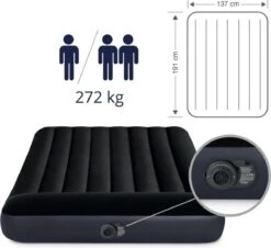 Intex Luchtbed - Twijfelaar - 137 X 191 X 25 Cm - Blauw - Met Ingebouwde Pomp, Hoeslaken Antraciet En Reparatieset -Camping Korting 1200x1096