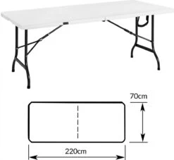 Casaria Tuintafel Opvouwbaar – Met Draaggreep 220x70 Cm – Wit -Camping Korting 1200x1101