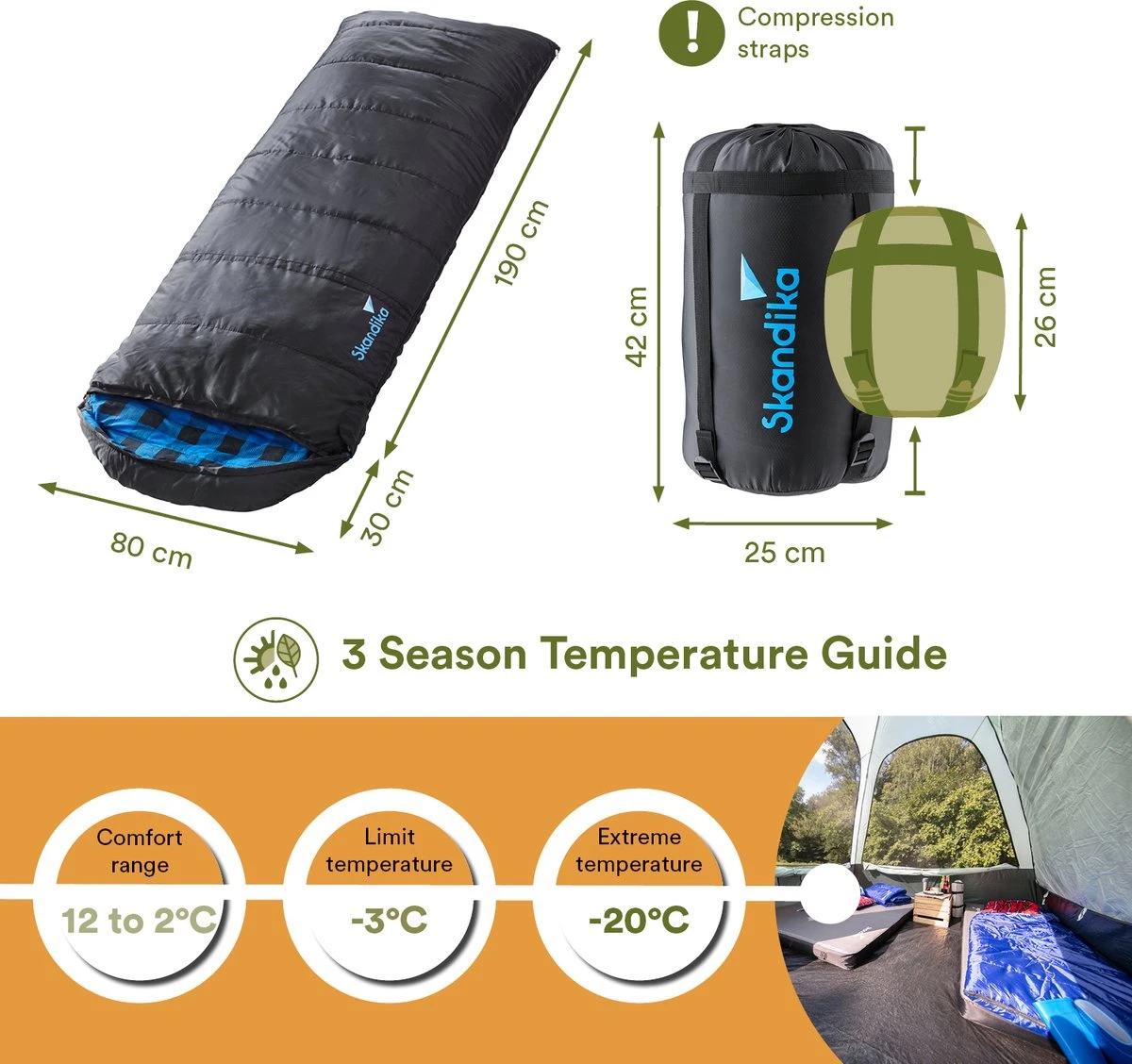 Skandika Dundee Flannel-L Slaapzak – Mummmieslaapzakken – Slaapzakken Volwassen - Maat M – Unisex - Katoen, Luxe Kwaliteit, Dubbele Slaapzak, 3 Seizoenen, Tot -20°C - 220 X 80 Cm - Outdoor Kampeerslaapzak – Ritssluiting Links - Zwart/blauw 2 Skandika Dundee Flannel-L Slaapzak – Mummmieslaapzakken – Slaapzakken Volwassen - Maat M – Unisex - Katoen, Luxe Kwaliteit, Dubbele Slaapzak, 3 Seizoenen, Tot -20°C - 220 X 80 Cm - Outdoor Kampeerslaapzak – Ritssluiting Links - Zwart/blauw - Afbeelding 2