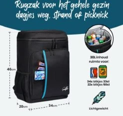 Sunflake Koelrugzak Groot - Lunchtas - Koeltas Backpack Voor Dames & Heren - Zwart -Camping Korting 1200x1132 6
