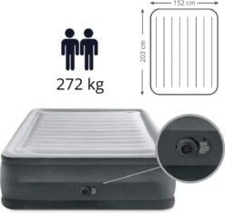 Intex Luchtbed - 2-Persoons - 152 X 203 X 33 Cm - Grijs - Met Ingebouwde Pomp, Hoeslaken Wit En Reparatieset -Camping Korting 1200x1138