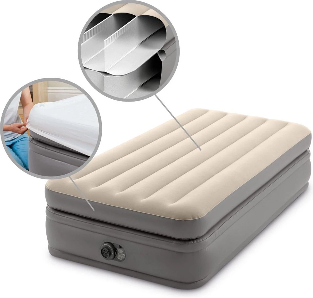 Intex Prime Comfort - Luchtbed - 1-Persoons - 99x191x51 Cm (BxLxH) - Grijs - Met Ingebouwde Motorpomp 7 Intex Prime Comfort - Luchtbed - 1-Persoons - 99x191x51 Cm (BxLxH) - Grijs - Met Ingebouwde Motorpomp - Afbeelding 7