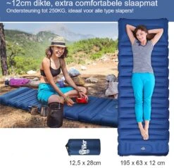 Hikr® Slaapmat 10cm+ Dikte - Comfortabel Luchtmatras - Zelfopblazend Met De Voet - TPU+40D Nylon - Slaapmatje Eenpersoons En Uit Te Breiden Tot Tweepersoons - Slaapmat Met Ingebouwde Pomp -Camping Korting 1200x1159