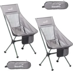 Skandika Campingstoel Compact SET – Campingstoelen – Campingstoel Tot 150 Kg Belastbaar - Kampeerstoel, Visstoel, Kleine Pakmaat, Opvouwbaar, Stabiel, Licht, Comfortabel Gepolsterd – Draagtas Meegeleverd – Vouwstoel – Kampeermeubelen – Grijs