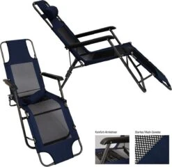 Ligstoel 180x60cm - Opvouwbaar Campingstoel Ligbed Strandstoel Tuinstoel Vouwligstoel Blauw -Camping Korting 1200x1168