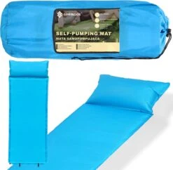 Springos Slaapmat | Zelfopblazend | 186 Cm | Inclusief Hoes & Hoofdkussen | Lichtblauw -Camping Korting 1200x1175