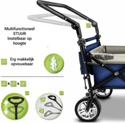 Tresko- Bolderkar, Grijs, Opvouwbaar, Met Dakje, Geschikt Tot 80 Kg - Bolderwagen - Kinderenvervoer - Bolderkarren - Tuinkar - Kinderwagen -Camping Korting 1200x1182 6