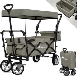 Tresko- Bolderkar, Grijs, Opvouwbaar, Met Dakje, Geschikt Tot 80 Kg - Bolderwagen - Kinderenvervoer - Bolderkarren - Tuinkar - Kinderwagen -Camping Korting 1200x1192 3