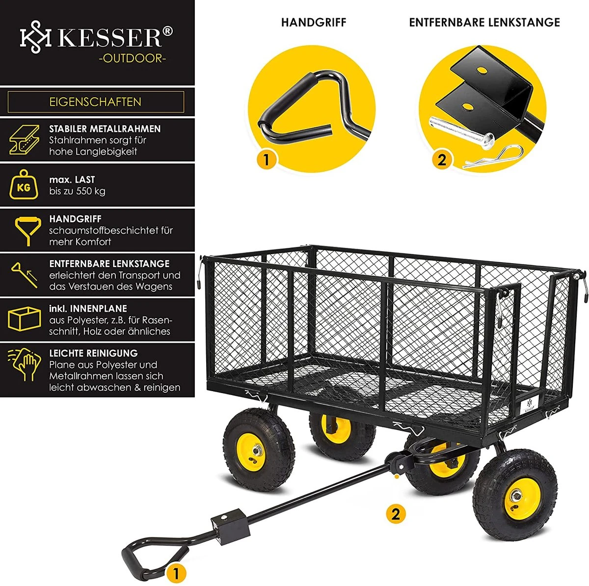 Exxen KESSER® Bolderkar, 550 Kg Belastbaar, Tuinwagen, Transportwagen, Tuinwagen, Uitneembaar Zeil, Gereedschapswagen, Handwagen, Veelzijdig Inzetbaar, Zwart 4 Exxen KESSER® Bolderkar, 550 Kg Belastbaar, Tuinwagen, Transportwagen, Tuinwagen, Uitneembaar Zeil, Gereedschapswagen, Handwagen, Veelzijdig Inzetbaar, Zwart - Afbeelding 4