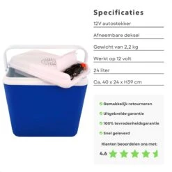 Cheqo® Elektrische Koelbox Voor Auto - 12V - 24L - Blauw - Autostekker - Afneembaar Deksel & Handvat - 2.2kg - 40x24x39cm -Camping Korting 1200x1200 1145