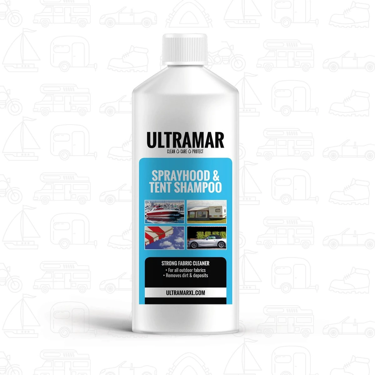 Ultramar - Sprayhood & Tent Shampoo - 1L - Tentdoekreiniger - Voor Bootkap, Tent, Cabriodak, Zonwering - Tentonderhoud - Bootonderhoud - Schoonmaakmiddel 1 Ultramar - Sprayhood & Tent Shampoo - 1L - Tentdoekreiniger - Voor Bootkap, Tent, Cabriodak, Zonwering - Tentonderhoud - Bootonderhoud - Schoonmaakmiddel