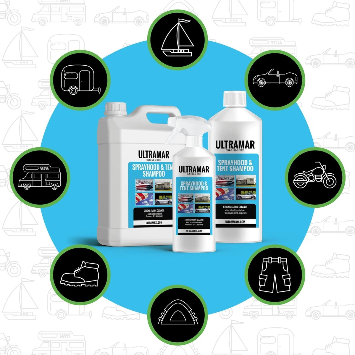 Ultramar - Sprayhood & Tent Shampoo - 1L - Tentdoekreiniger - Voor Bootkap, Tent, Cabriodak, Zonwering - Tentonderhoud - Bootonderhoud - Schoonmaakmiddel 2 Ultramar - Sprayhood & Tent Shampoo - 1L - Tentdoekreiniger - Voor Bootkap, Tent, Cabriodak, Zonwering - Tentonderhoud - Bootonderhoud - Schoonmaakmiddel - Afbeelding 2