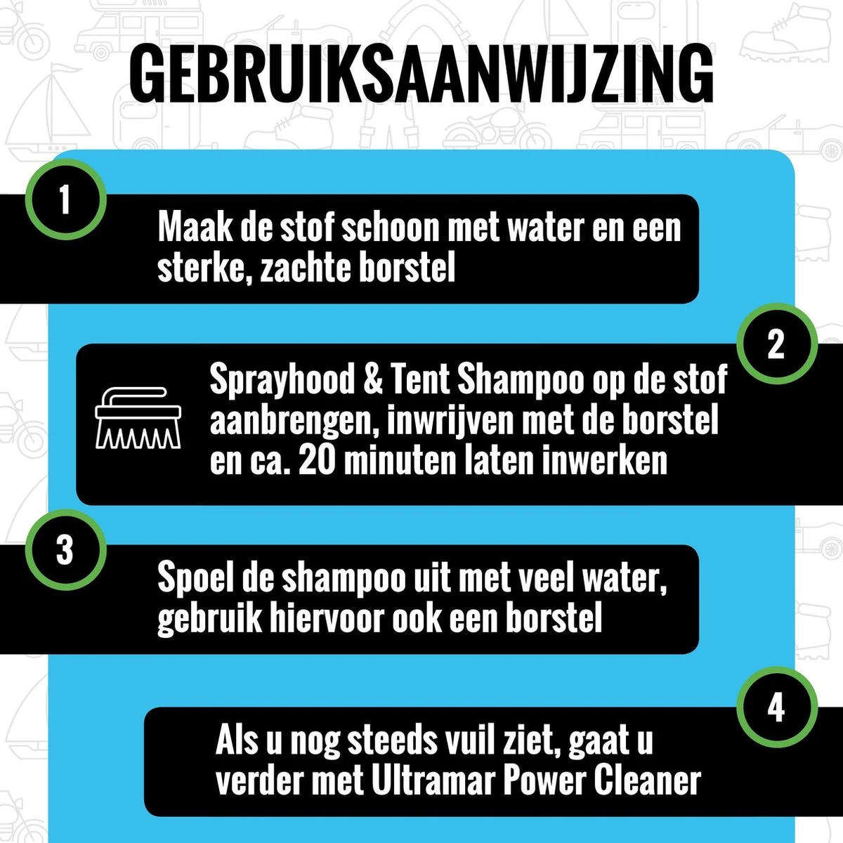 Ultramar - Sprayhood & Tent Shampoo - 1L - Tentdoekreiniger - Voor Bootkap, Tent, Cabriodak, Zonwering - Tentonderhoud - Bootonderhoud - Schoonmaakmiddel 7 Ultramar - Sprayhood & Tent Shampoo - 1L - Tentdoekreiniger - Voor Bootkap, Tent, Cabriodak, Zonwering - Tentonderhoud - Bootonderhoud - Schoonmaakmiddel - Afbeelding 7