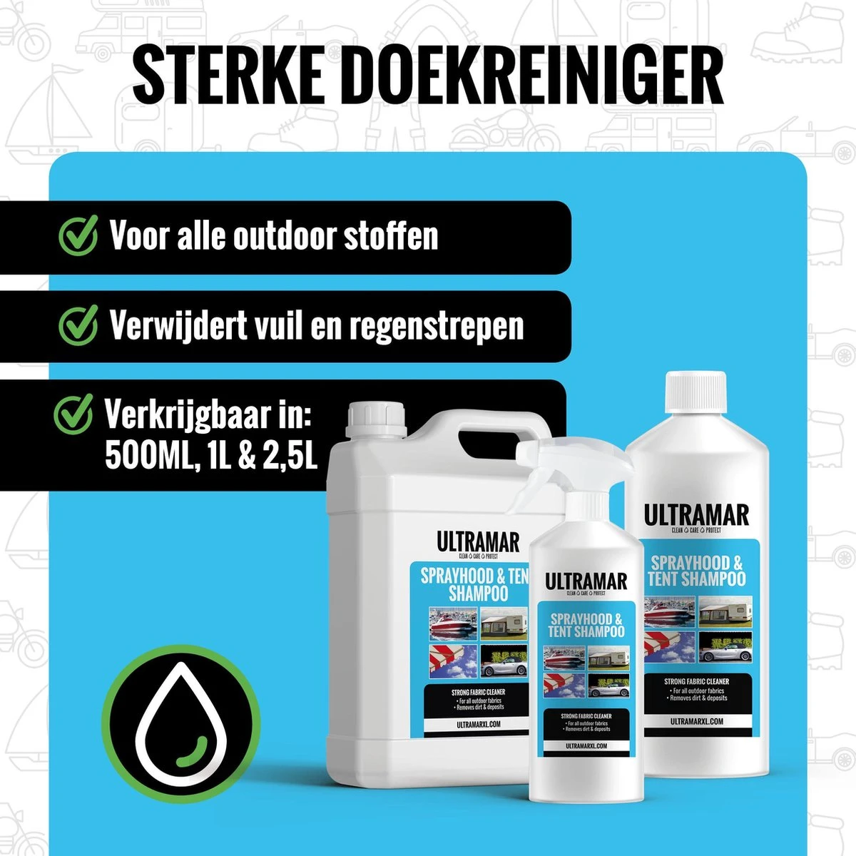 Ultramar - Sprayhood & Tent Shampoo - 1L - Tentdoekreiniger - Voor Bootkap, Tent, Cabriodak, Zonwering - Tentonderhoud - Bootonderhoud - Schoonmaakmiddel 8 Ultramar - Sprayhood & Tent Shampoo - 1L - Tentdoekreiniger - Voor Bootkap, Tent, Cabriodak, Zonwering - Tentonderhoud - Bootonderhoud - Schoonmaakmiddel - Afbeelding 8