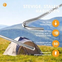 Stalen Haringen Set Van 50st. - Premium Staal - Grondanker - Tent Haring - Grondhaken - Tent Spijker - 20cm Lang - 3cm Haak - 3,5mm Premium Dikte Tentharing - Groots® -Camping Korting 1200x1200 1351