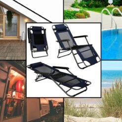 Ligstoel 155x60cm - Opvouwbaar Campingstoel Ligbed Strandstoel Tuinstoel Vouwligstoel Blauw -Camping Korting 1200x1200 173