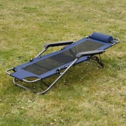 Ligstoel 155x60cm - Opvouwbaar Campingstoel Ligbed Strandstoel Tuinstoel Vouwligstoel Blauw -Camping Korting 1200x1200 176