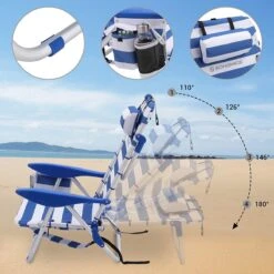 Naqsh Store Strandstoel Met Hoofdkussen, Aluminium, Draagbare Vouwstoel, Campingstoel, Opvouwbaar En Verstelbaar, Zoals Een Rugzak Draagbaar, Buitenstoel, Blauw En Wit Gestreept GCB62BU -Camping Korting 1200x1200 220