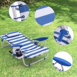 Naqsh Store Strandstoel Met Hoofdkussen, Aluminium, Draagbare Vouwstoel, Campingstoel, Opvouwbaar En Verstelbaar, Zoals Een Rugzak Draagbaar, Buitenstoel, Blauw En Wit Gestreept GCB62BU -Camping Korting 1200x1200 221