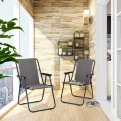 Relaxdays Campingstoel Inklapbaar Set Van 2 - Klapstoel 100 Kg - Visstoel Met Armleuningen - Grijs -Camping Korting 1200x1200