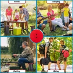 Kampeerkruk - Uitschuifbare Kruk - Rood/Zwart- Tot 120 Kg - Travel Stool - Opvouwbare Campingkruk - Inklapbaar Krukje - Telescopische Kruk - Camping - Outdoor -Camping Korting 1200x1200 25