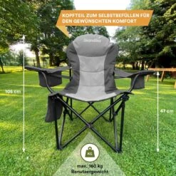 Skandika Relax Comfort Campingstoel - Campingstoel Opvouwbaar - Comfortabele Klapstoel Met Drinkhouder En Koelvak, Tot Max. 160 Kg, Opvouwbaar, Lichtgewicht | Vouwstoel Voor Kamperen, Camping, Festival, Vissen – Grijs -Camping Korting 1200x1200 292