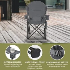 Skandika Relax Comfort Campingstoel - Campingstoel Opvouwbaar - Comfortabele Klapstoel Met Drinkhouder En Koelvak, Tot Max. 160 Kg, Opvouwbaar, Lichtgewicht | Vouwstoel Voor Kamperen, Camping, Festival, Vissen – Grijs -Camping Korting 1200x1200 293