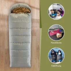 Skandika Dundee Flannel-R Slaapzak – Slaapzakken – Slaapzakken Volwassen - Maat M – Unisex - Katoen, Luxe Kwaliteit, Dubbele Slaapzak, 3 Seizoenen, Tot -20°C - 220 X 80 Cm - Outdoor Kampeerslaapzak – Ritssluiting Rechts - Grijs/geel -Camping Korting 1200x1200 441