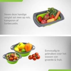 Buxibo - 3-Delige Keuken Vergiet Set Inklapbaar Groen/Grijs -Camping Korting 1200x1200 589