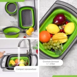 Buxibo - 3-Delige Keuken Vergiet Set Inklapbaar Groen/Grijs -Camping Korting 1200x1200 590